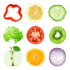 Collection of fruit and vegetable slices