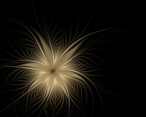 Golden abstract fractal flower on black background