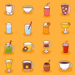 Vector cartoon non alcoholic drinks icons isolated on background