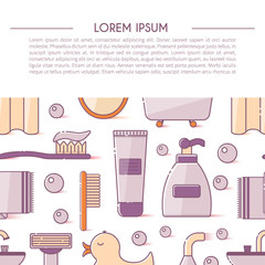 Vector illustration with flat line cartoon bathroom background