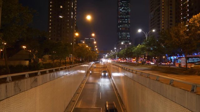 night illuminated taipei city downtown traffic street road panorama 4k taiwan

