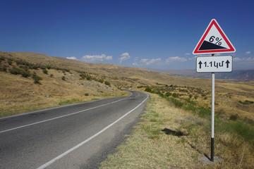 Armenia Road Sign 6 Percent Downhill