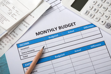 Monthly budget concept, top view