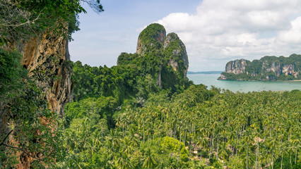Aerial panoramic view from cliff on railay beach krabi thailand
