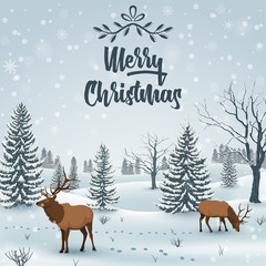 Happy Winter with Landscape and deer animal