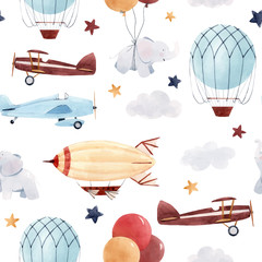 Watercolor aircraft baby pattern