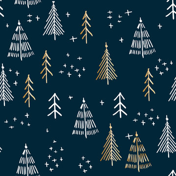 Marry Christmas and christmas tree pattern, vector hand-drawing graphics