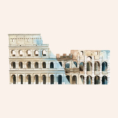 Naklejka premium The Roman Colosseum painted by watercolor