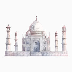 The Taj Mahal in Agra, India watercolor illustration