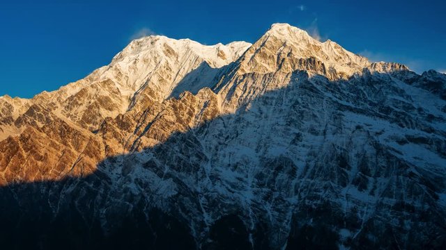 Time lapse of Annapurna South. View point from Mardi Himal base camp track.One of the majestic mountains in the Annapurna mountain range in Nepal