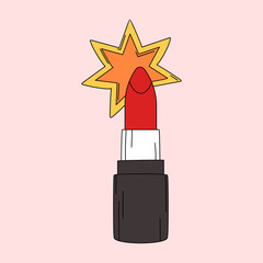 Bright red lipstick sticker vector