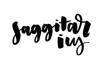 Vector illustration. Zodiacal constellation icon. Saggitarius zodiac sign lettering calligraphy