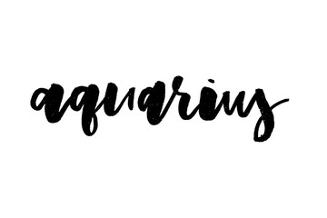 Zodiac Sign Aquarius Logo and Air Lettering with Aquarius Constellation Stars and Dates in Zodiac Circle - Black and Beige Elements on White Rough Paper Background - Vector Vintage Graphic Design