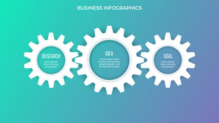 Business infographics. Timeline with 3 steps, options, gears. Vector template.