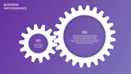 Business infographics. Timeline with 2 steps, options, gears. Vector template.