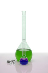 Labware beaker with colored liquid