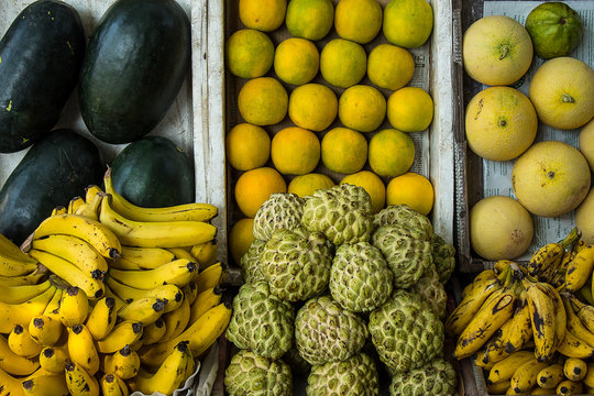 Indian Street Market: Colorful Fruits And Vegetables; Roads Of Mumbai