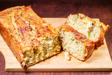 fresh baked with onion cupcake in a slice, with oatmeal and corn