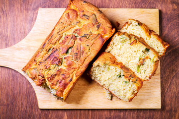 fresh baked with onion cupcake in a slice, with oatmeal and corn