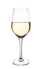Glass of tasty wine on white background