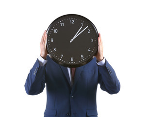 Businessman with clock on white background