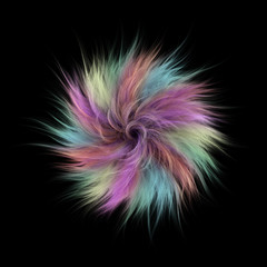 Multicolored furry ball on a black background. 3d rendering. Art concept. 