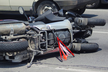 Car crash collision accident with scooter, motor bike