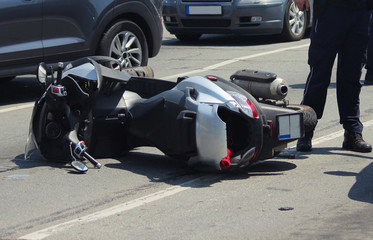Car crash collision accident with scooter, motor bike