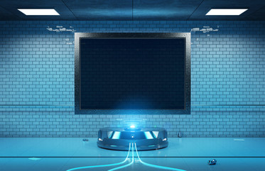 Futuristic horizontal billboard in underground tube station mockup 3d rendering
