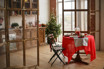 stylish kitchen in the loft apartment.