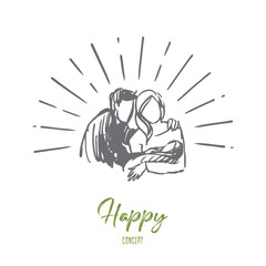 Father, mother, happy, child, newborn concept. Hand drawn isolated vector.