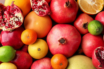 Different ripe fruits as background