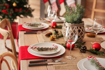 Beautiful table setting for Christmas dinner