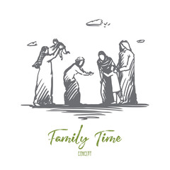 Family, family time, holiday, Arab concept. Hand drawn isolated vector.