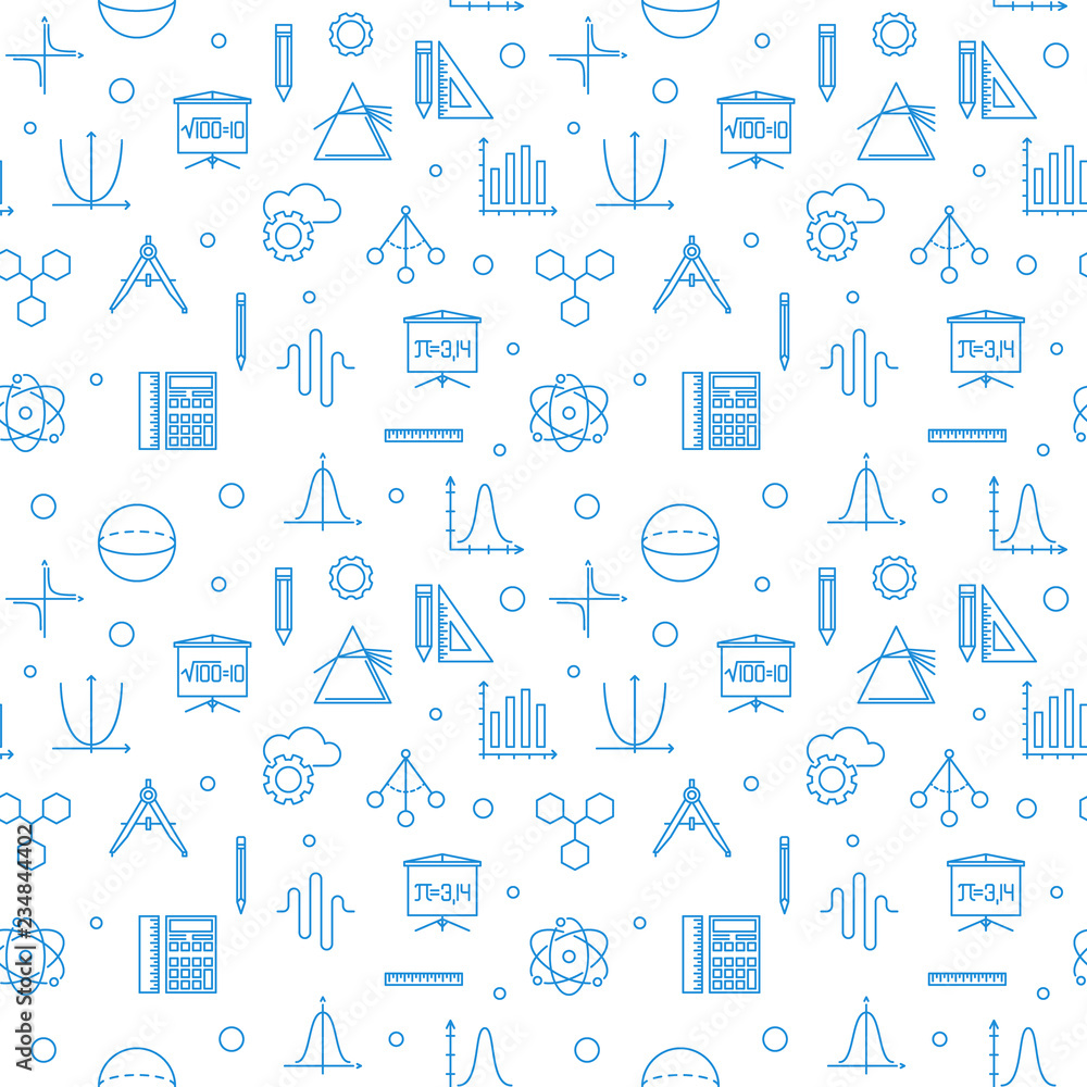 Poster science technology engineering math vector seamless pattern made with stem blue linear icons
