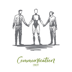 Communication, HCI, automation, businessman, partnership concept. Hand drawn isolated vector.