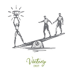 Champion, success, victory, HCI, automation, technology concept. Hand drawn isolated vector.