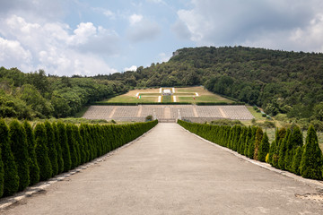 Montecassino, Italy - June 17, 2017: Polish War Cemetery at Monte Cassino - a necropolis of Polish soldiers who died in the battle of Monte Cassino from 11 to 19 May 1944. Italy