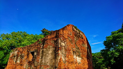 Ancient wall brick temple Ayutthaya