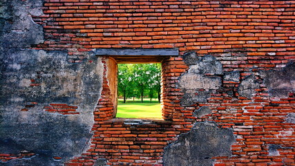 Ancient wall brick temple Ayutthaya