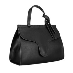 Black leather women bag isolated on a white background. Side view