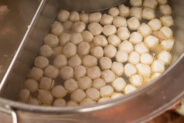 Boiling meat ball in hot pot