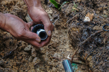 Leaked poly pipes are being repaired