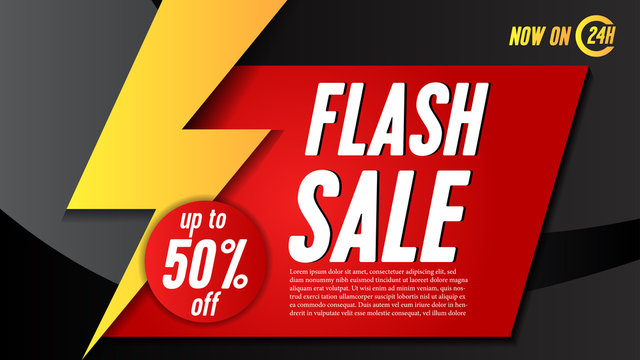 flash sale banner template with yellow thunder lighting. vector illustration. for web or print template