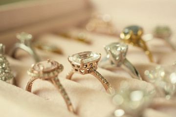 Jewelry diamond rings and earrings in box