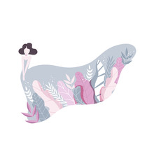 Beautiful brunette romantic girl wearing a long dress decorated with leaves vector Illustration on a white background