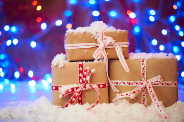 christmas background with gift box and snowflakes