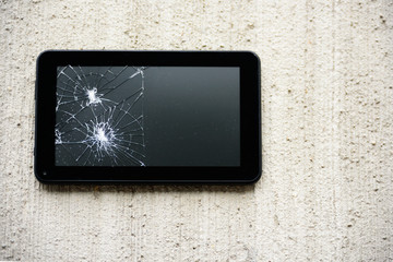 Broken tablen screen top view