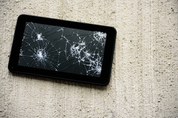 Broken tablen screen top view