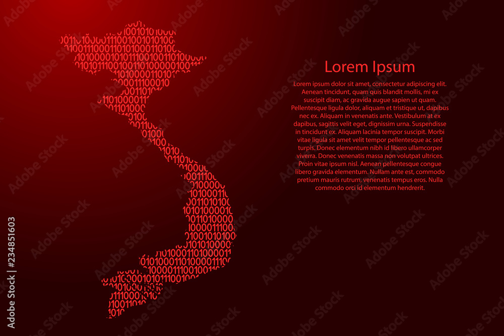 Fototapete vietnam map abstract schematic from red ones and zeros binary digital code for banner, poster, greet
